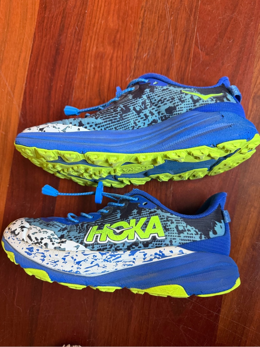 HOKA Kids Blue & Lime Speedgoat athletic Shoes